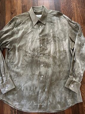 Ermenegildo Zegna Olive Tie-Dye Long-Sleeve Dress Shirt